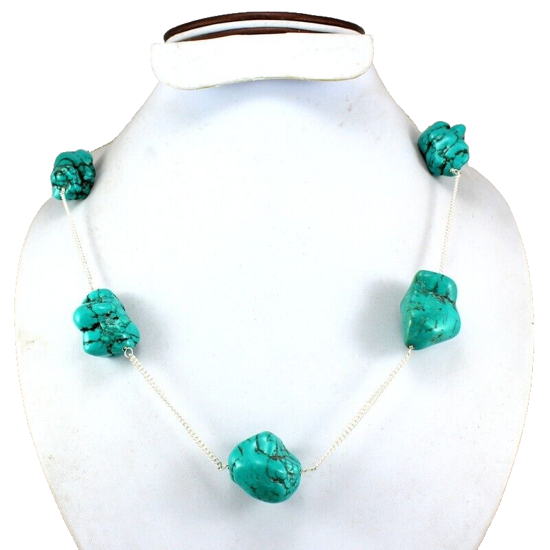 Natural Tibetan Turquoise Necklace Handmade 925 Sterling Silver Jewelry-image