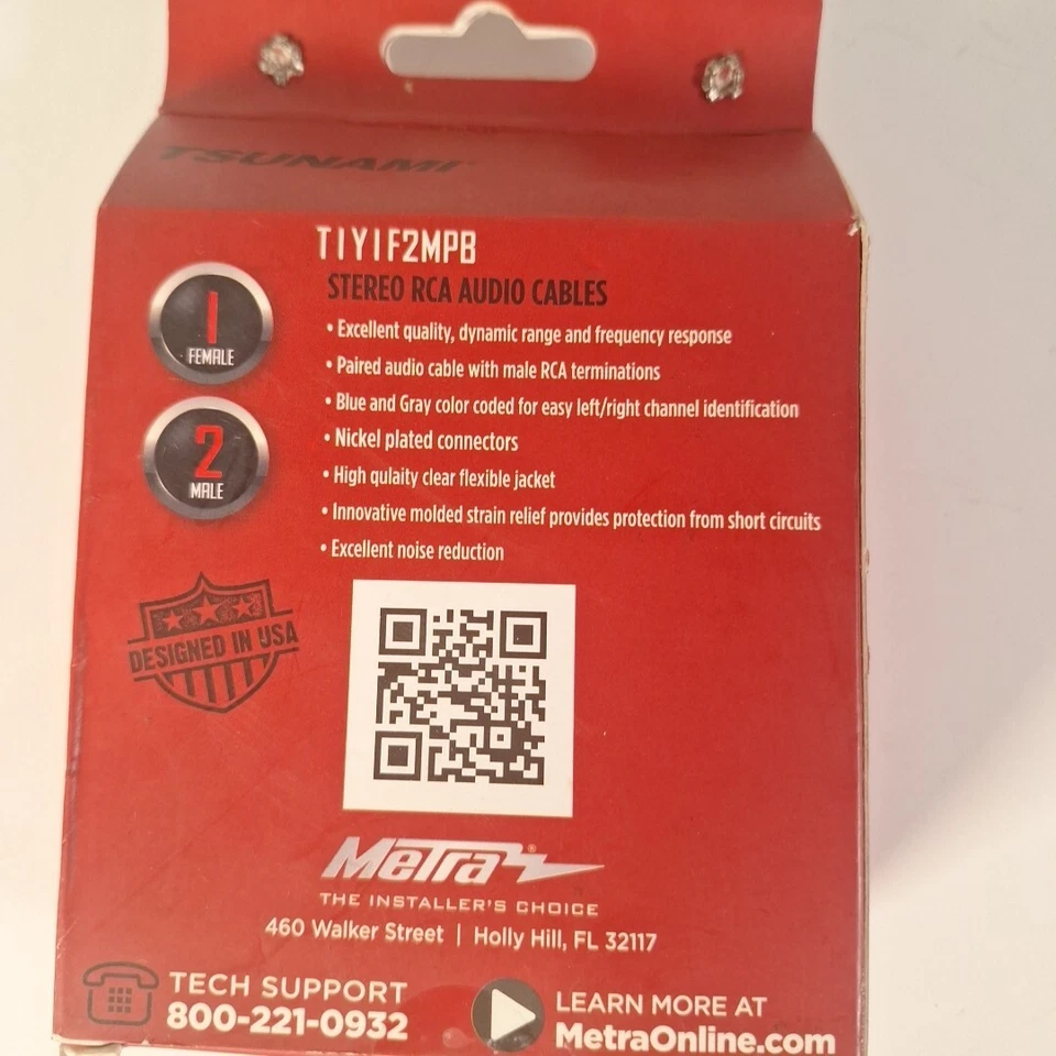 TSUNAMI T1Y1F2MPB TWISTED PAIR RCA CABLES 1 FEMALE 2 MALE - Image 2 of 3