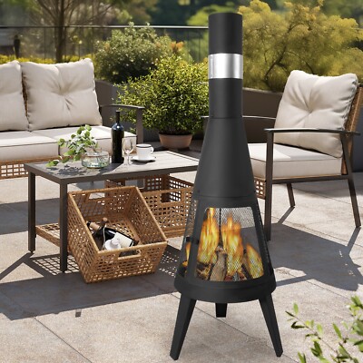 LUCKYERMORE 4 ft Fire Pit Wood Burning Chiminea Fireplace Patio Deck Outdoor