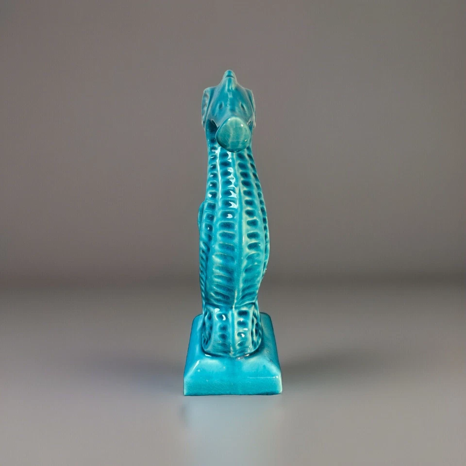 Винтажный Benzara бирюзовый керамический морской конек фигурка пляжный домик деко - Изображение 2 из 4