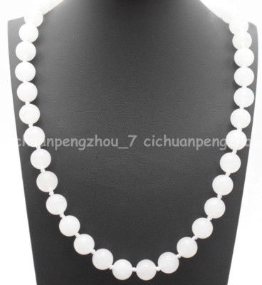 Handmade Natural 6/8/10/12mm White Jade Gemstone Round Beads Necklace 18-36''