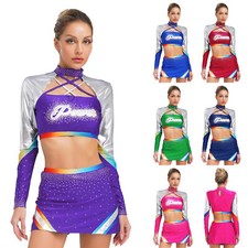Women Dancing Mini Costume Spliced Cheer Leader With Skirt Uniform Cheer Squad