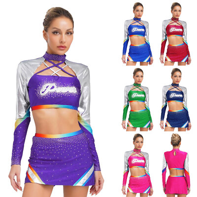 Frauen Tanzen Cheer Squad Cheer Leader Langarm Uniform High School Kostüm Mini