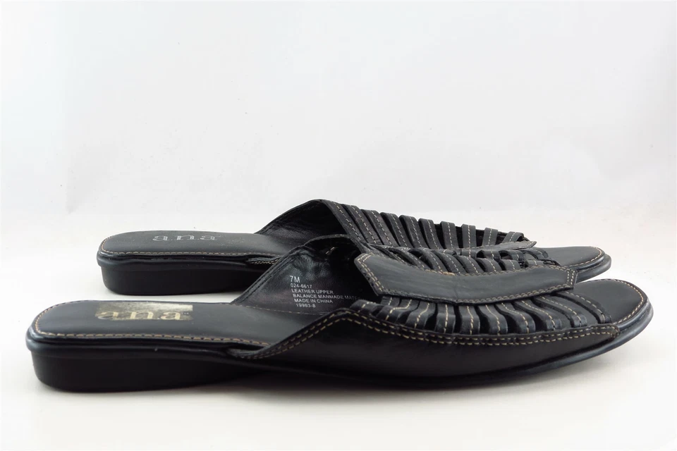 Zapatos de mujer a.n.a Slides de cuero negro talla 7 medianos Foto 3 de 4