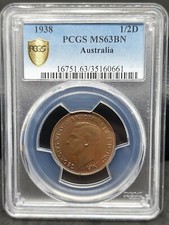 Australia 1938 HALF PENNY PCGS Graded MS63 BN