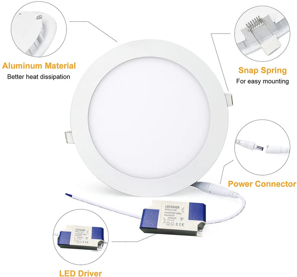 50/100× 18W Recessed Led Ceiling Downlight Panel Light Lamp Natural White Round - Image 2 of 4