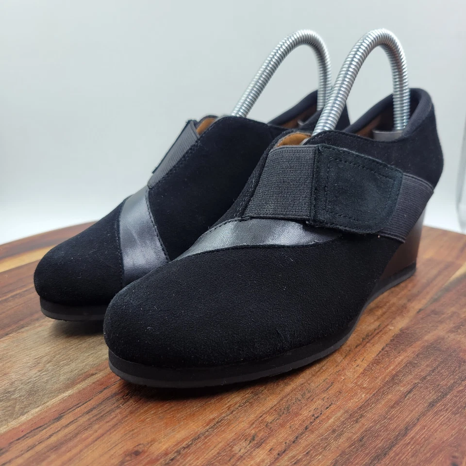 Earthies Bondy Botines Para Mujer 6B Negro Gamuza Cuero Cómodos Botines de Cuña Foto 4 de 4