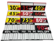 225 Retail Store Discount Sale Closing Signs 11”x7” Full Kit w/Conversion Charts
