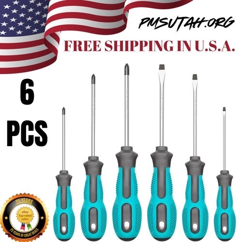 6 Piece Screwdriver Set 3 Phillips 3 Flat Head Heavy Duty Tips Grip Screw Driver - Picture 1 of 9