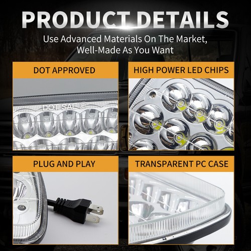 Pair Of 7x6 Inch LED Headlight Assemblies - Hi/Low Beam For International 9200, 9900, 9400i Trucks