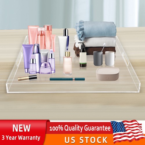 Large Acrylic Food Serving Tray with Handle Countertop Organiser for Ottoman