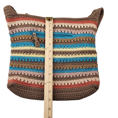 The Sak Purse Crochet Knit Brown Rainbow Striped Boho Shoulder Y2k Hobo Pastel - Picture 12 of 13