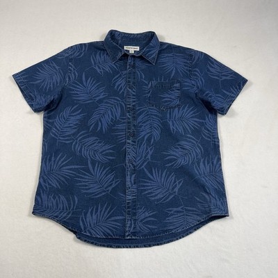 Herren Hemd Country Road blau tropisches Blattmuster - 100% Baumwolle - Größe XL