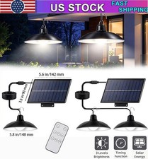 Solar Double Head Ceiling Pendant Light Remote Out/Indoor Shed Lamp Waterproof