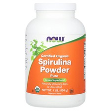 Now Foods Certified Organic Spirulina Powder 1 lb 454 g GMP Quality Assured,