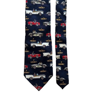 Vintage 1999 Looney Tunes 100% Silk Necktie Classic Cars Warner Bros. Japan Made