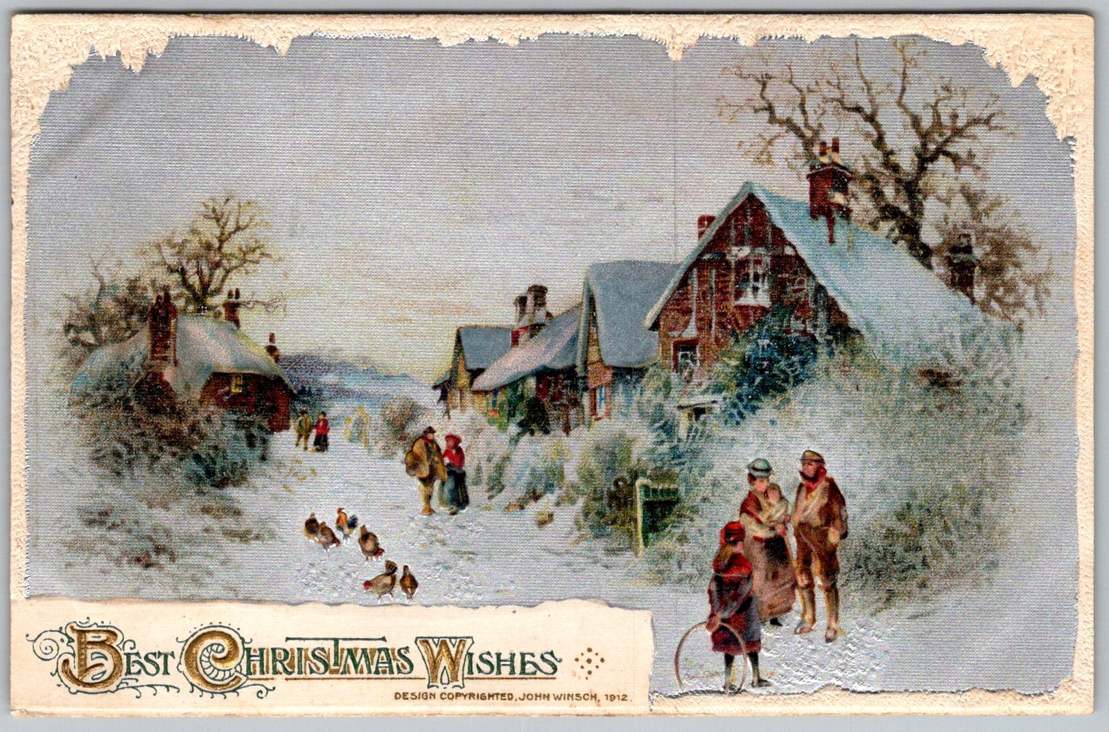 Antique Postcard Victorian Christmas Village Scene Berkeley, CA 1910s