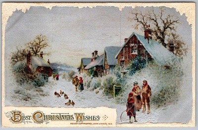 Antique Postcard Victorian Christmas Village Scene Berkeley, CA 1910s