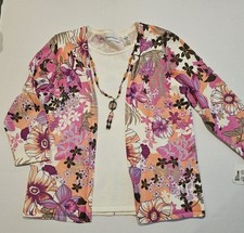 New- Alfred Dunner Long Sleeved Shirt Cardigan Set W/ Necklace- Size Small