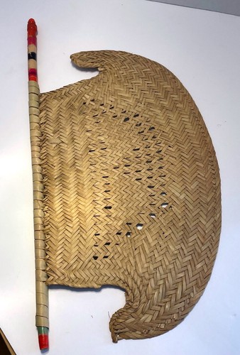 Vintage Boho Pankha Hand Woven Bamboo Indian Art Hand Fan with Painted Handle
