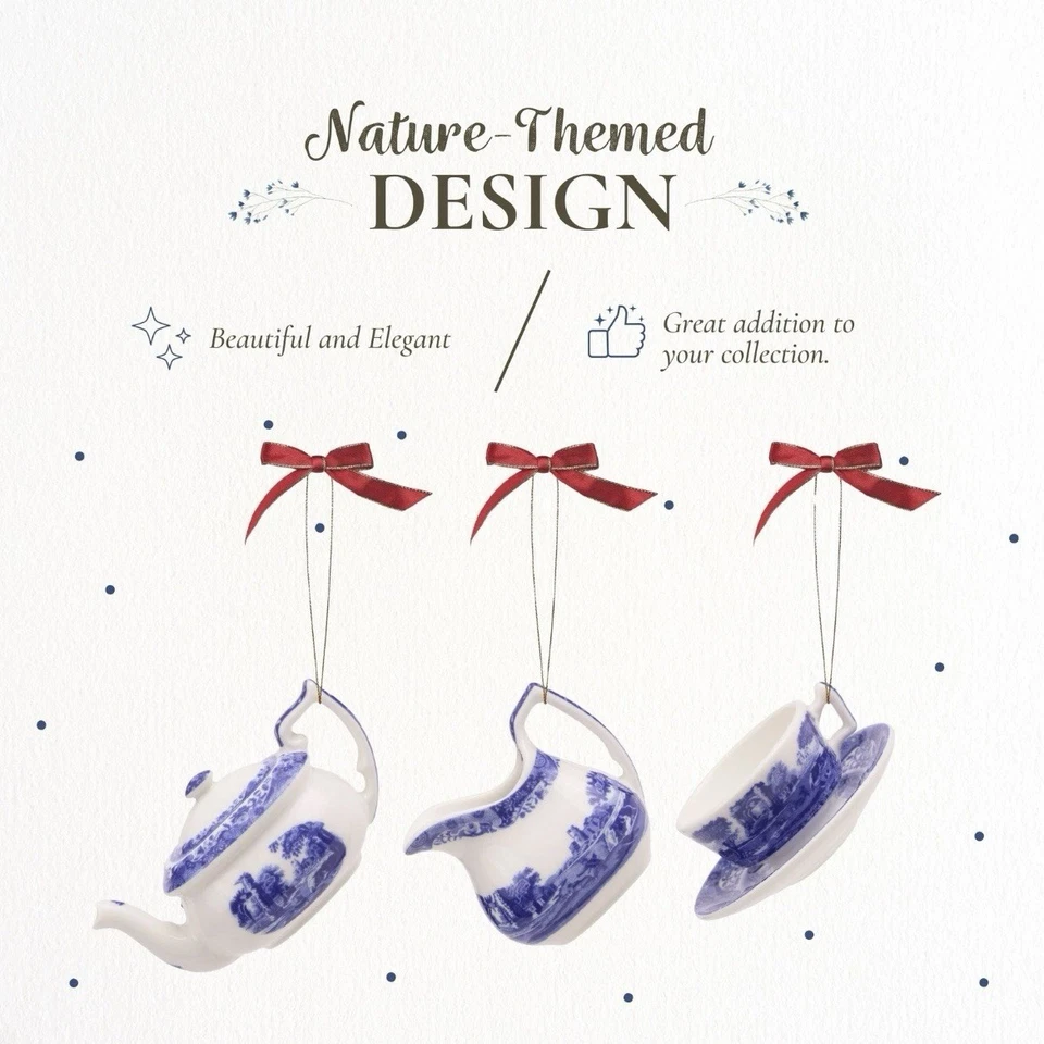 Spode Blue Italian Christmas Ornaments 3-Piece Urn & 3-Piece Tea Set New - Image 4 of 4