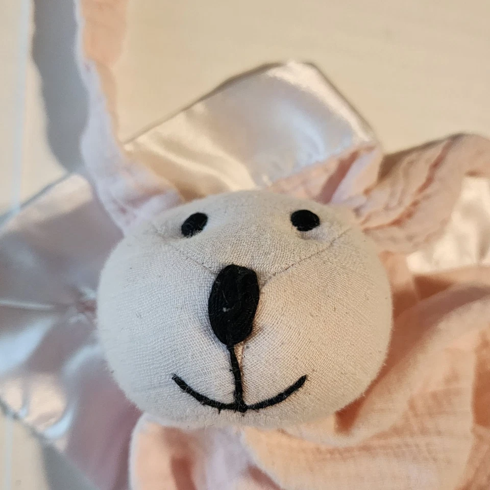 Aden & Anais Pink Muslin Lovey Security Blanket Bunny Rabbit Satin Musy Mate - Image 3 of 4