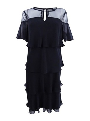 SL Fashions Women's Embellished Tiered Chiffon Dress (4, Black) 794795005288