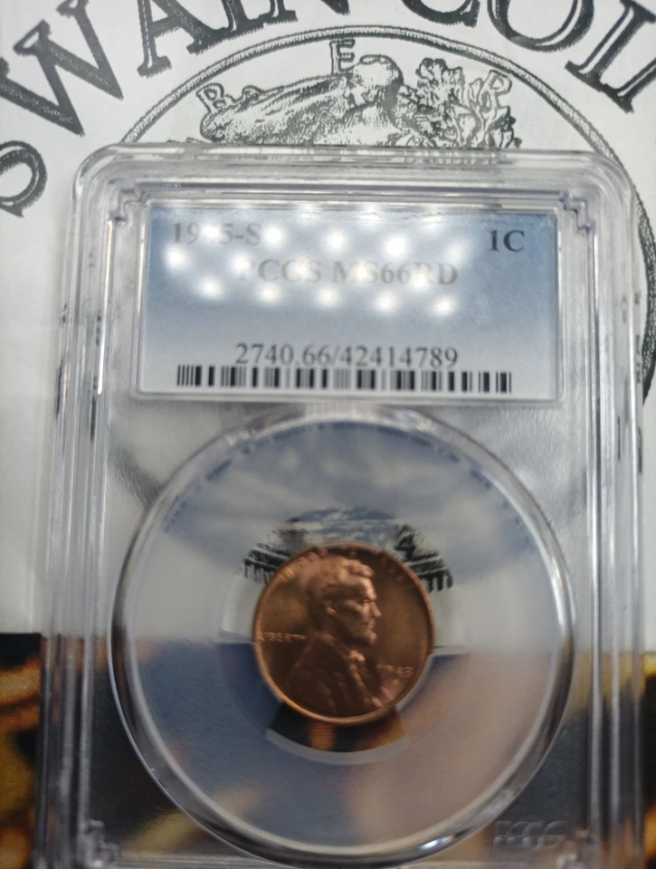 1945-S  1c Lincoln Wheat Cent Coin PCGS MS66 RD ES101 - Image 2 of 3