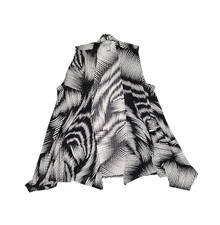 CHICO'S Travelers Collection Vest Black Off White Waterfall 1 Medium 8 Stretch