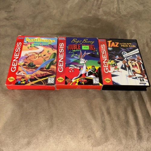 Sega Genesis Game Lot Of 3 Desert Demolition, Tax, Bugs Bunny