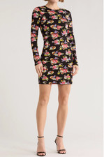 ALICE + OLIVIA Delora black floral stretch long sleeve mini dress size 8 NWT
