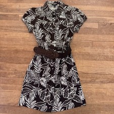 AGB brown white  button-down belted knee length shirt shift dress size 8 b79