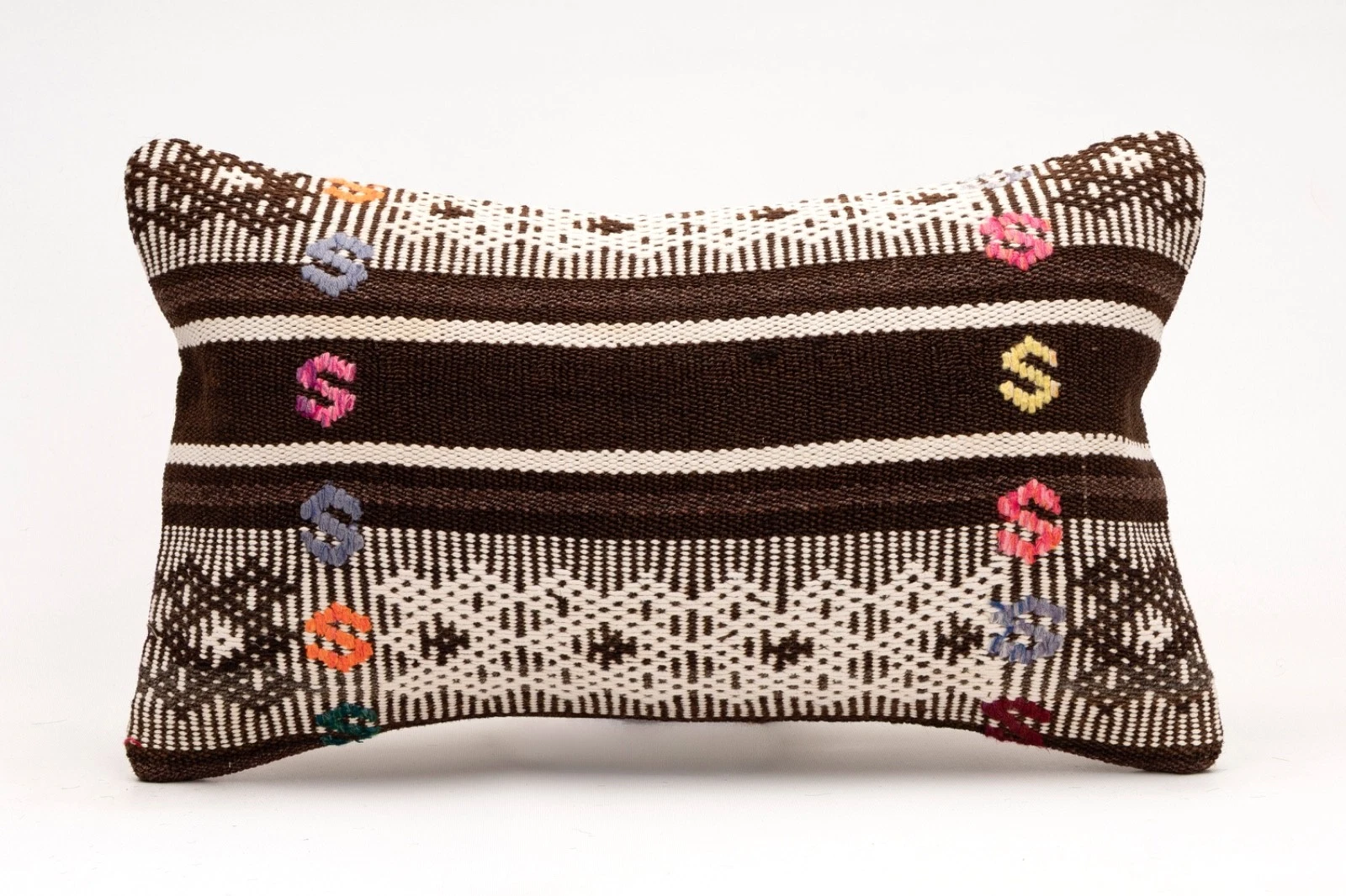 Decorative Pillow Cover, 12x20 in, Turkish Kilim Cushion, Boho Sofa Throw Pillow