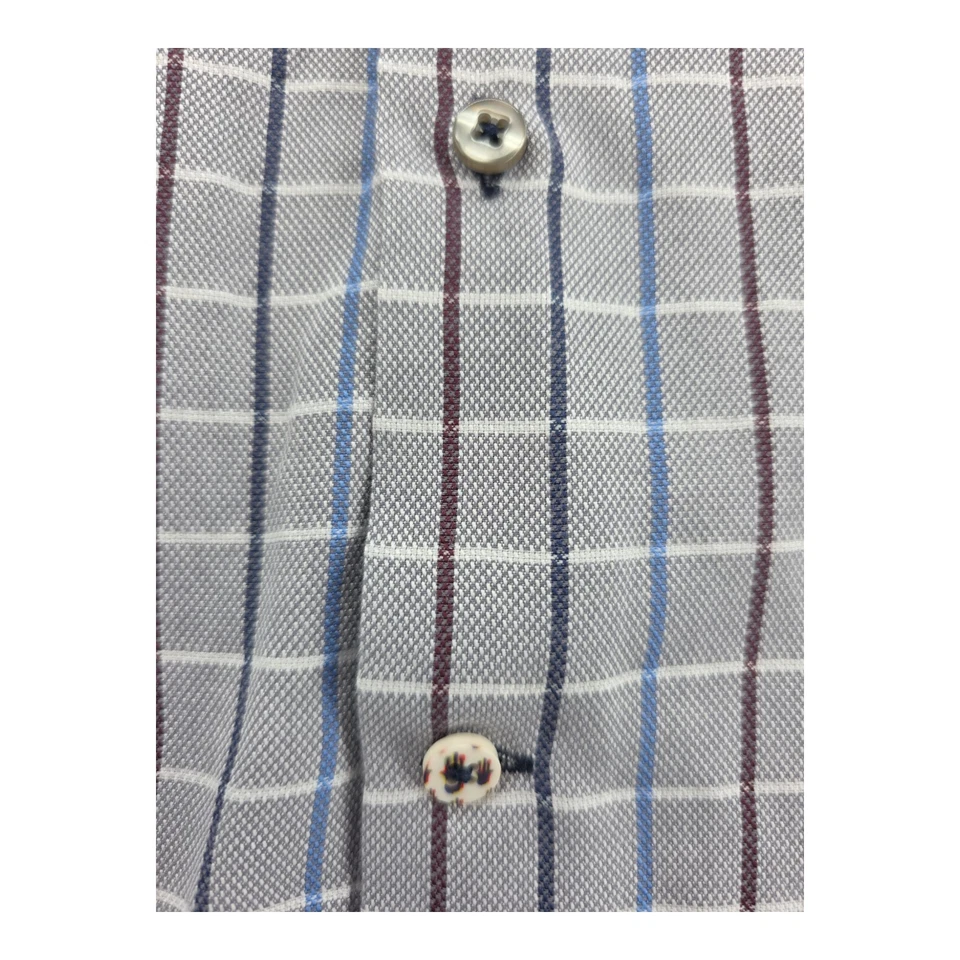 Camisa clássica Luchiano Visconti masculina cinza azul xadrez botão frontal tamanho M 15,5 - Imagem 4 de 4