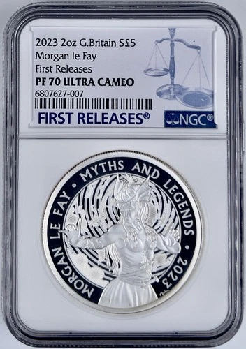 2023 Great Britain $5 Morgan le Fay Silver Coin 2 Oz NGC PF70UCAM Myths & Legend