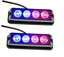 2 Pcs 4-led Emergency Strobe Lights For Trucks 12-24v Warning Blue Red