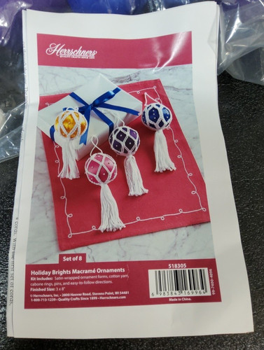 Herrschners Holiday Brights Macrame Kit 518305 Makes 8 Macrame Ornaments