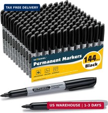 Permanent Markers Bulk, 144 Pack Fine Point Tip Black Permanent Marker Set, Wate