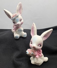 Lefton  Bisque pair of Easter Bunny Rabbits #...