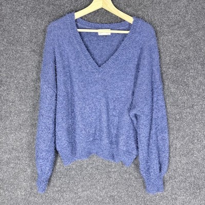 Universal Thread Sweater Pullover Women 2XL Blue Knit V-Neck Long Sleeve Cotton