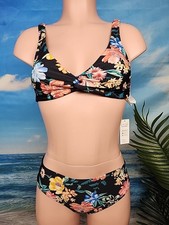 Nwt Cupshe Two Piece Swimsuit Size Small Black Color Orange Pink Floral
