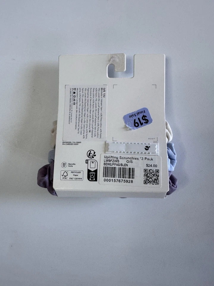 New Lululemon Uplifting Scrunchies 3 Pack Multi BEWE/PPAS/BLEN Logo Nwt - Image 3 of 4