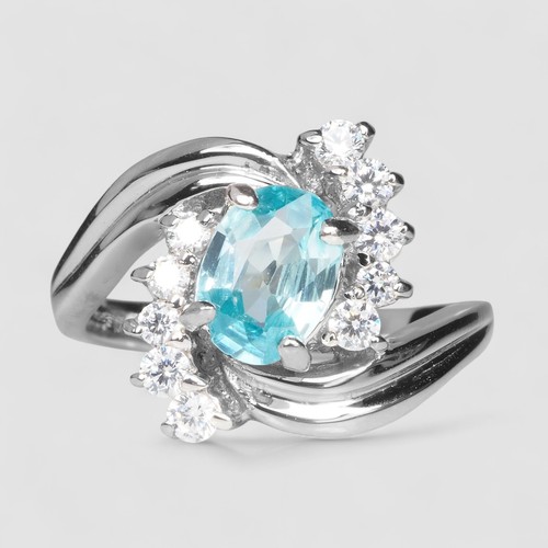 MAGNIFIQUE BAGUE FINE EN ARGENT STERLING 925 ZIRCON BLEU CIEL 0,75 CT FAITE MAIN TAILLE 6,25 - Photo 2/11