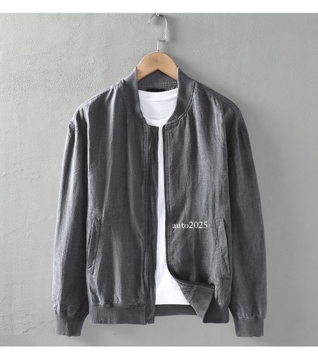 Mens Long Sleeve 100% Linen Short Coat Jacket Zipper Casual Loose Outwears Retro - Picture 18 of 27
