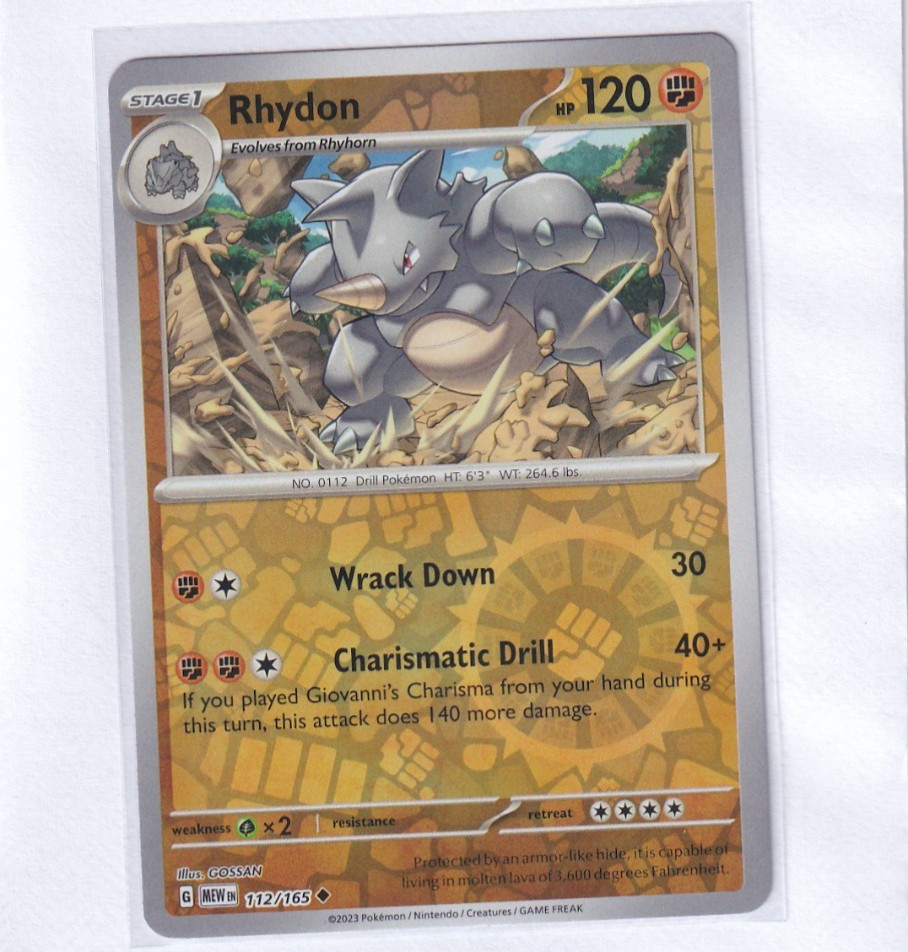 Pokemon TCG * Scarlet & Violet 151 * 112/165 Rhydon U * REVERSE HOLO * NM