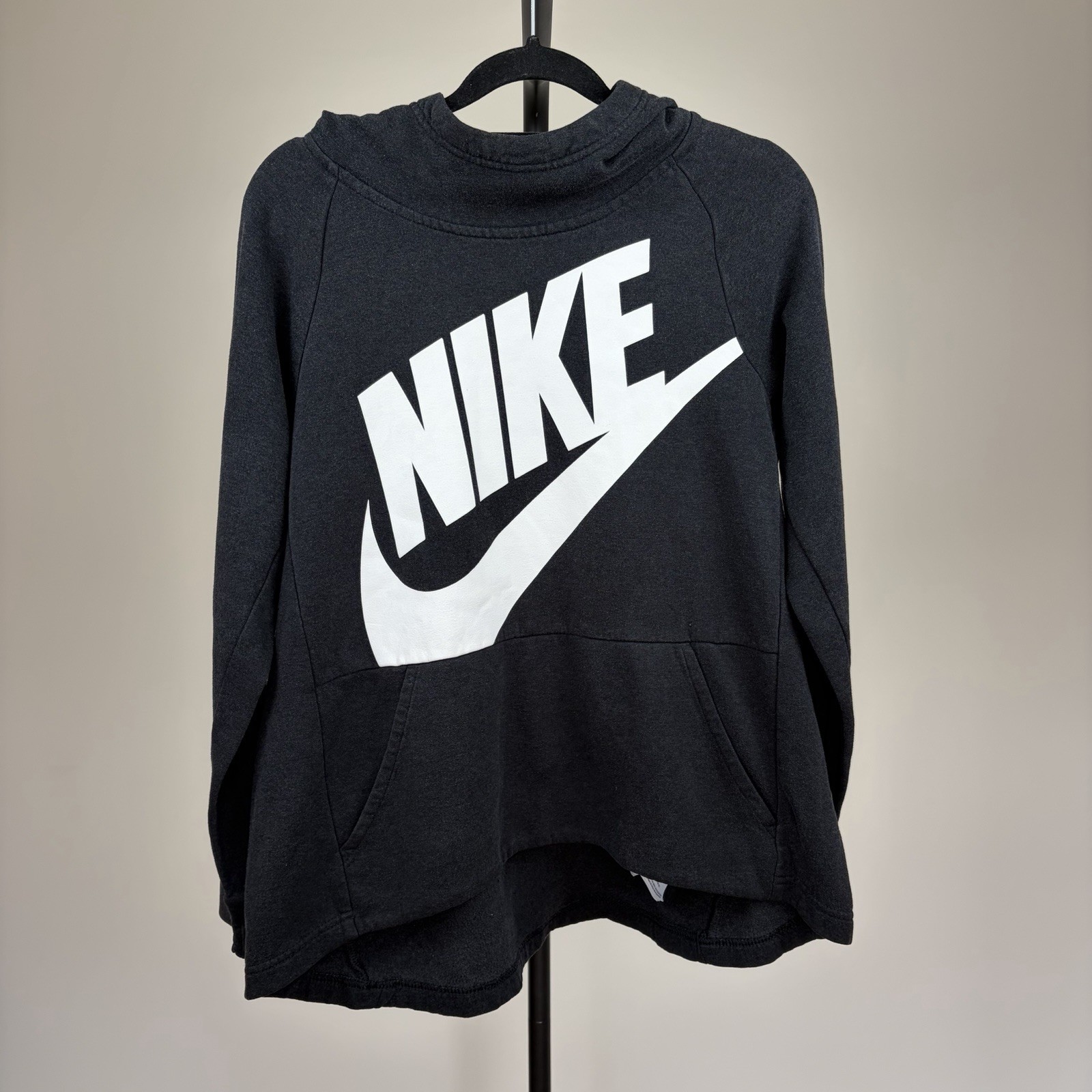 Nike Funnel Neck Curved Hem Hoodie – Black & White – Size Large