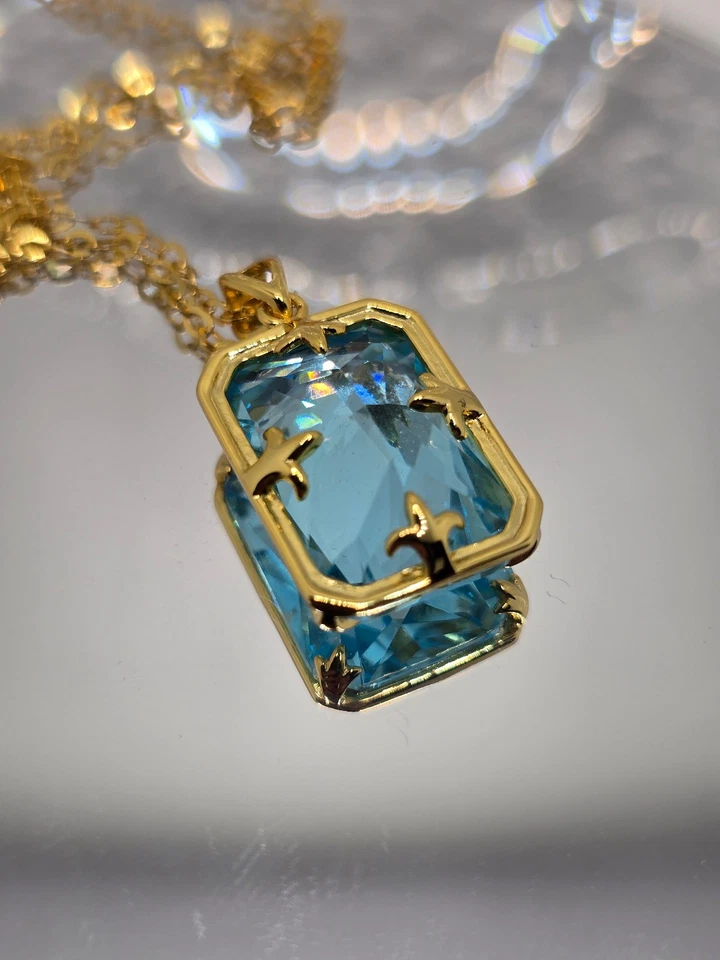 Aquamarine Viking Pendant 925 Sterling Silver 14K Gold VVS 45cm Chain — 第 3/3 张图片
