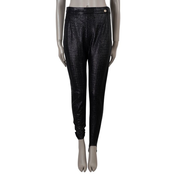 73136 authentic CHANEL black Polyamide 20A RUE CAMBON GLITTER LEGGINGS Pants 40 M