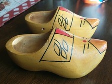 Vintage Carved Wooden Souvenir Shoes Dutch Holland Clogs Child Size 13