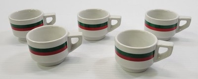 P) Set of 5 ACF Red White Green Demitasse Espresso Stackable Coffee Cups